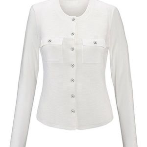 CABi Ribbed Fencing Cardigan Button Up Sweater Women White Style# 5145 Size L